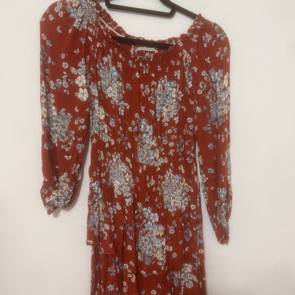 Urban Outfitters Red Floral Long Sleeve Dress